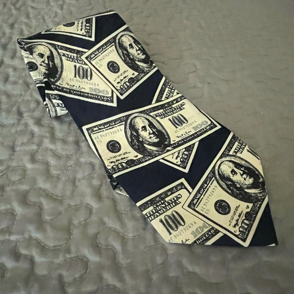 Black and White Money Print Tie 
100% Polyester